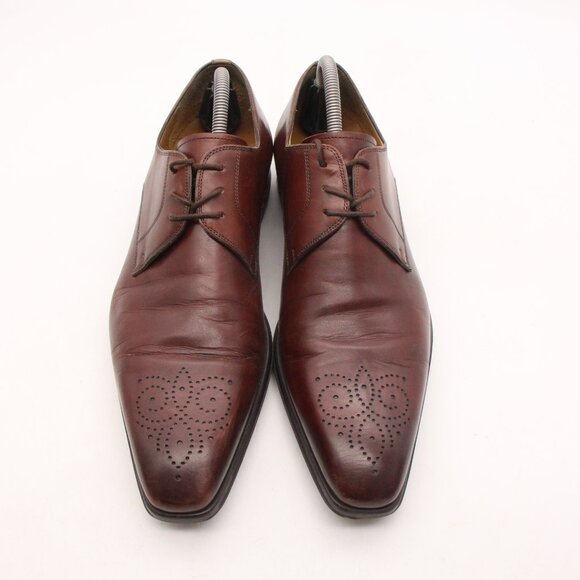 Magnanni Saks Fifth Avenue Men's 8.5 M Derby Shoes Brown Leather Medallion Toe - Picture 2 of 13